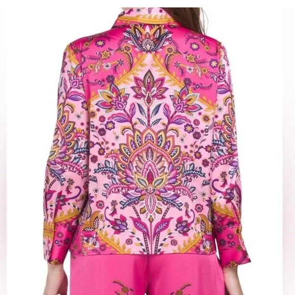 Rachel Zoe Satin Floral Paisley Button Down Blouse in Pink Multi Size S NWT - Picture 3 of 16